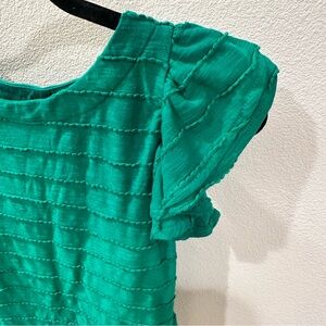 Anthropologie Teal Ruffle Sleeved Top